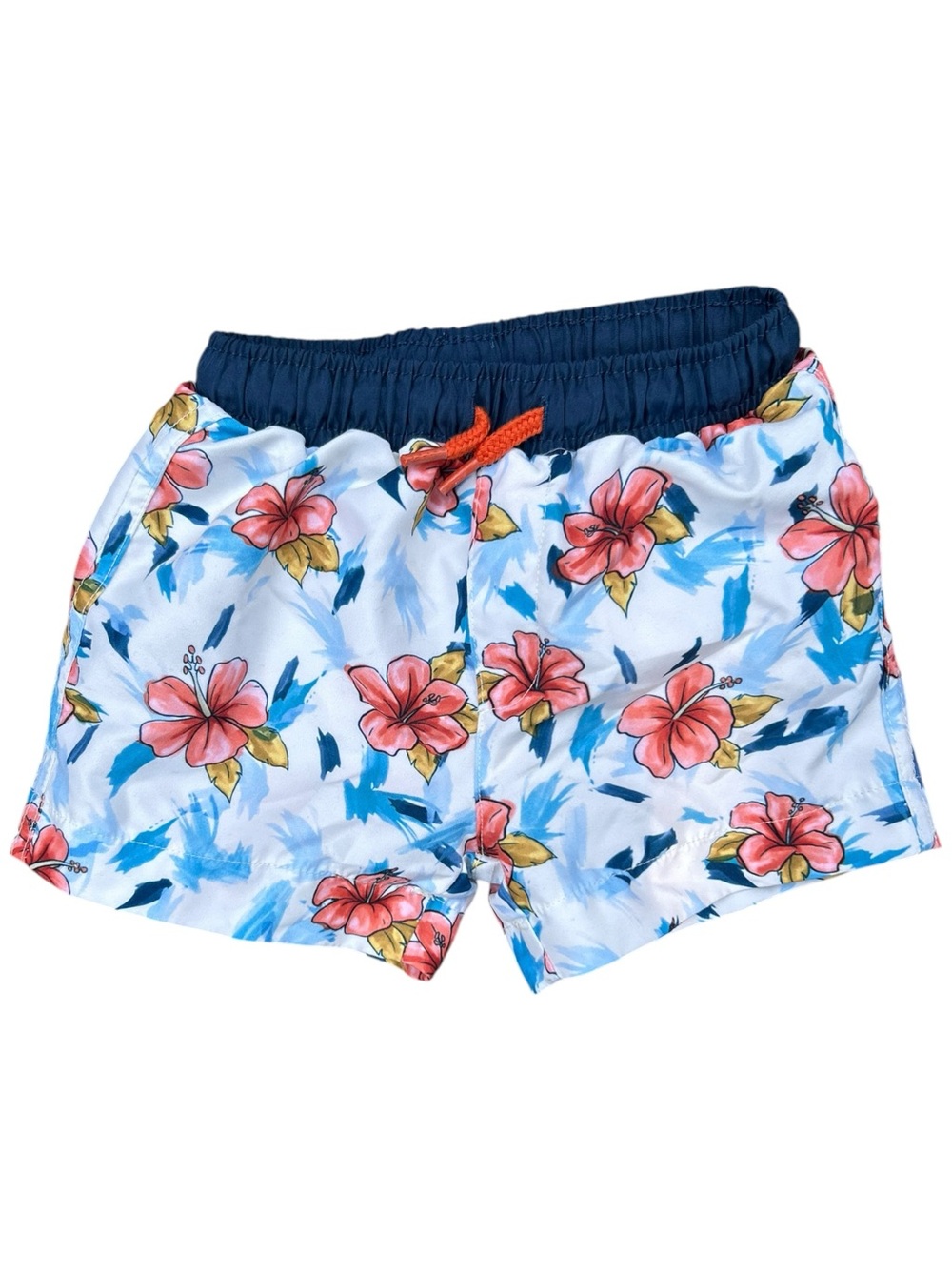 Mayoral Baby Boy Tropical Hibiscus Floral Blue Swim Shorts Sz 12 Mos 80